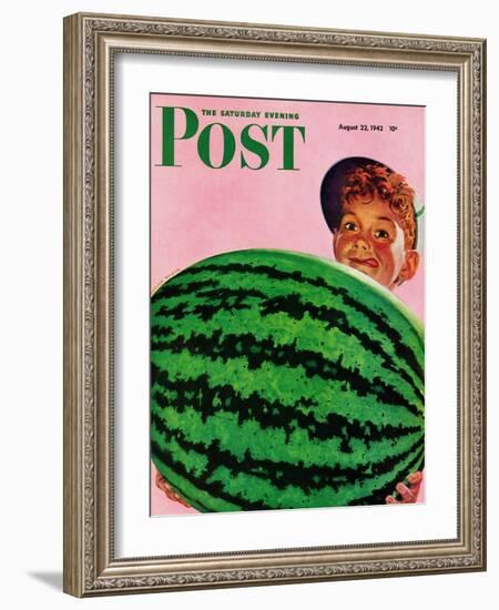 "Big Watermelon," Saturday Evening Post Cover, August 22, 1942-Charles Kaiser-Framed Giclee Print