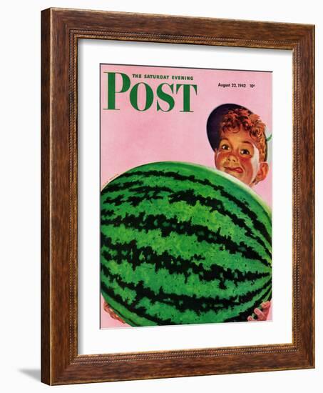 "Big Watermelon," Saturday Evening Post Cover, August 22, 1942-Charles Kaiser-Framed Giclee Print