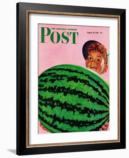 "Big Watermelon," Saturday Evening Post Cover, August 22, 1942-Charles Kaiser-Framed Giclee Print