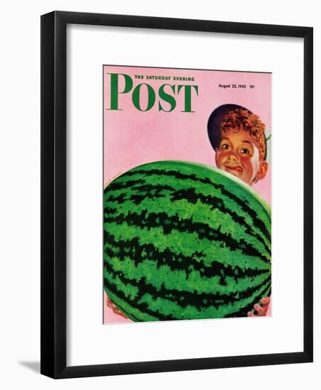 "Big Watermelon," Saturday Evening Post Cover, August 22, 1942-Charles Kaiser-Framed Giclee Print