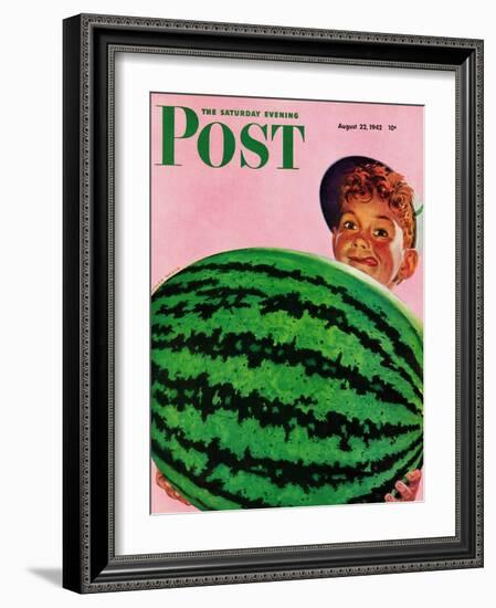 "Big Watermelon," Saturday Evening Post Cover, August 22, 1942-Charles Kaiser-Framed Giclee Print