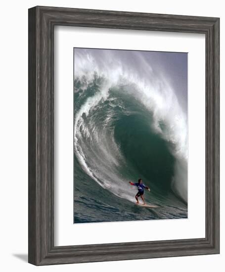 Big Wave Surfing, Waimea Bay, Hawaii-Ronen Zilberman-Framed Premium Photographic Print