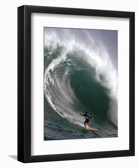 Big Wave Surfing, Waimea Bay, Hawaii-Ronen Zilberman-Framed Premium Photographic Print