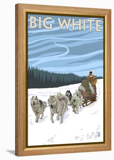 Big White - Dog Sled Scene-Lantern Press-Framed Stretched Canvas