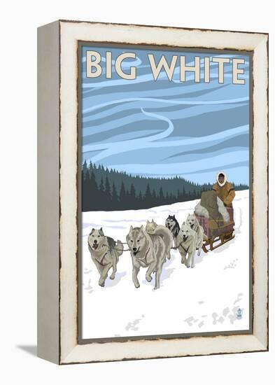 Big White - Dog Sled Scene-Lantern Press-Framed Stretched Canvas