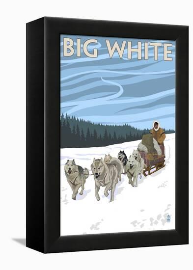 Big White - Dog Sled Scene-Lantern Press-Framed Stretched Canvas