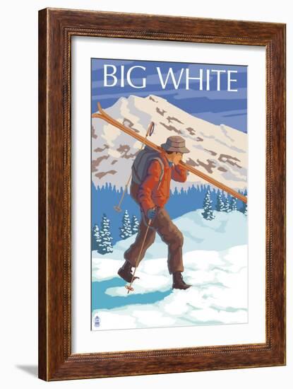 Big White - Skier Carrying-Lantern Press-Framed Art Print