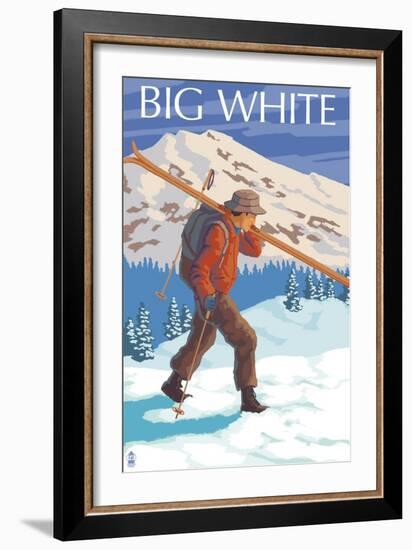 Big White - Skier Carrying-Lantern Press-Framed Art Print