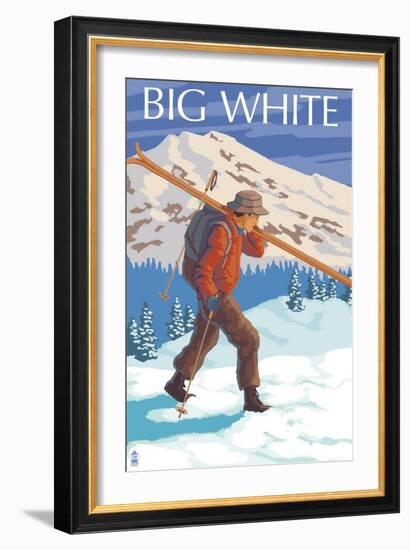 Big White - Skier Carrying-Lantern Press-Framed Art Print