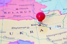 Red Pushpin On Map Of Ukraine-Bigandt_Photography-Premium Giclee Print