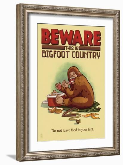 Bigfoot Country - Don't Leave Food in Tent-Lantern Press-Framed Art Print