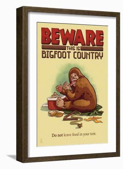 Bigfoot Country - Don't Leave Food in Tent-Lantern Press-Framed Art Print