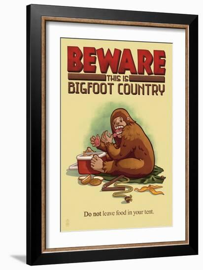 Bigfoot Country - Don't Leave Food in Tent-Lantern Press-Framed Art Print