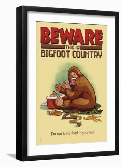 Bigfoot Country - Don't Leave Food in Tent-Lantern Press-Framed Art Print