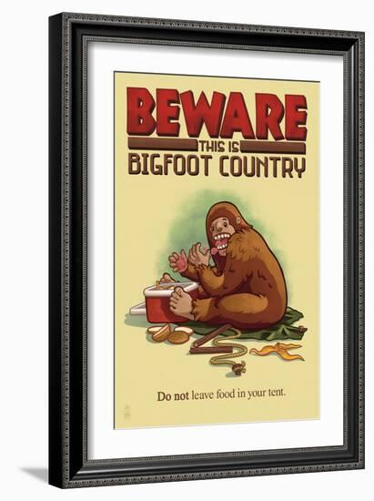 Bigfoot Country - Don't Leave Food in Tent-Lantern Press-Framed Art Print