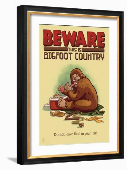 Bigfoot Country - Don't Leave Food in Tent-Lantern Press-Framed Art Print