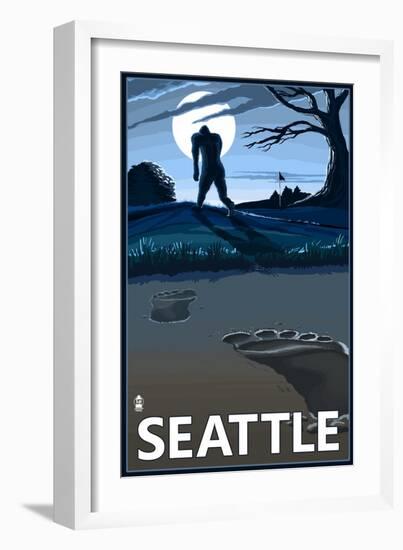 Bigfoot Scene in Seattle, WA-Lantern Press-Framed Art Print