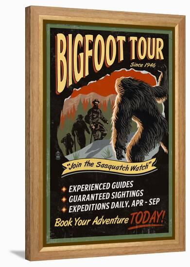 Bigfoot Tours - Vintage Sign (#2)-Lantern Press-Framed Stretched Canvas