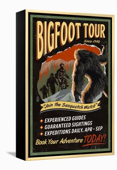 Bigfoot Tours - Vintage Sign (#2)-Lantern Press-Framed Stretched Canvas