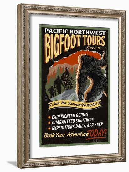 Bigfoot Tours - Vintage Sign-Lantern Press-Framed Art Print