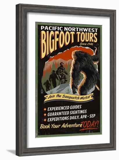 Bigfoot Tours - Vintage Sign-Lantern Press-Framed Art Print