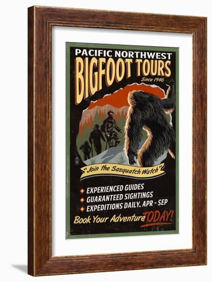 Bigfoot Tours - Vintage Sign-Lantern Press-Framed Art Print