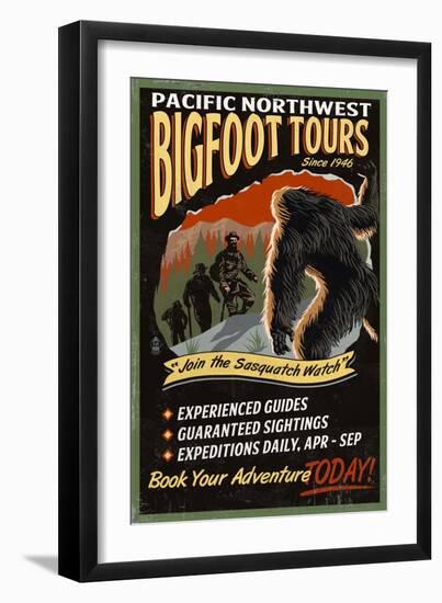 Bigfoot Tours - Vintage Sign-Lantern Press-Framed Art Print