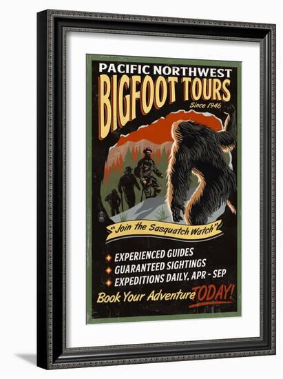 Bigfoot Tours - Vintage Sign-Lantern Press-Framed Art Print