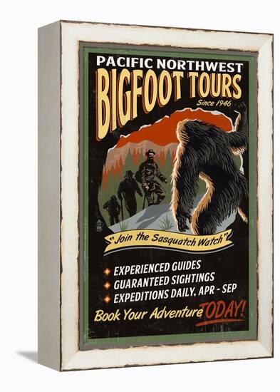 Bigfoot Tours - Vintage Sign-Lantern Press-Framed Stretched Canvas