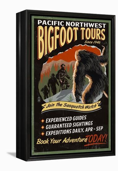 Bigfoot Tours - Vintage Sign-Lantern Press-Framed Stretched Canvas