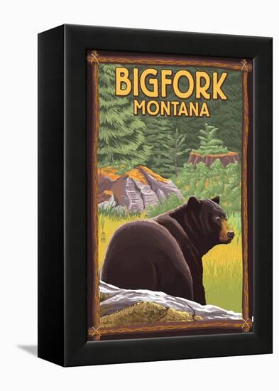 Bigfork, Montana - Bear in Forest-Lantern Press-Framed Stretched Canvas