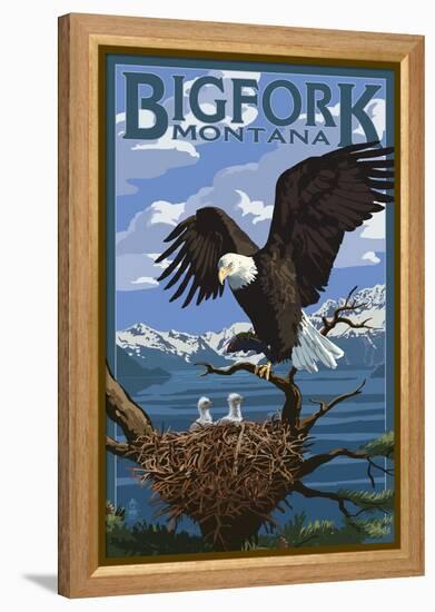 Bigfork, Montana - Eagle and Chicks-Lantern Press-Framed Stretched Canvas