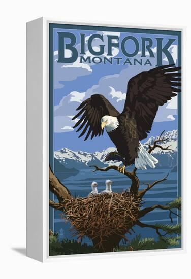 Bigfork, Montana - Eagle and Chicks-Lantern Press-Framed Stretched Canvas