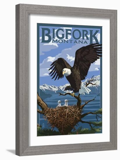 Bigfork, Montana - Eagle and Chicks-Lantern Press-Framed Art Print