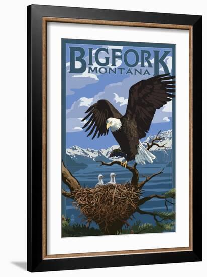 Bigfork, Montana - Eagle and Chicks-Lantern Press-Framed Art Print