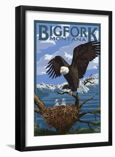 Bigfork, Montana - Eagle and Chicks-Lantern Press-Framed Art Print