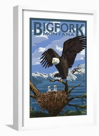 Bigfork, Montana - Eagle and Chicks-Lantern Press-Framed Art Print