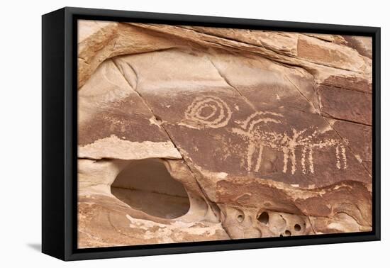 Bighorn Sheep and Symbol Petroglyphs, Gold Butte, Nevada, United States of America, North America-James Hager-Framed Premier Image Canvas