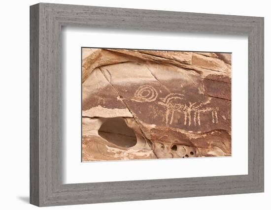 Bighorn Sheep and Symbol Petroglyphs, Gold Butte, Nevada, United States of America, North America-James Hager-Framed Photographic Print