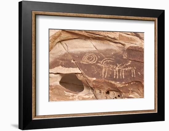 Bighorn Sheep and Symbol Petroglyphs, Gold Butte, Nevada, United States of America, North America-James Hager-Framed Photographic Print