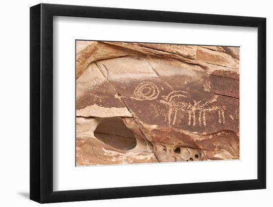 Bighorn Sheep and Symbol Petroglyphs, Gold Butte, Nevada, United States of America, North America-James Hager-Framed Photographic Print