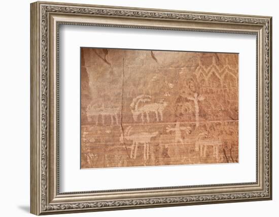 Bighorn Sheep, Human, and Geometric Petroglyphs, Gold Butte, Nevada, Usa-James Hager-Framed Photographic Print