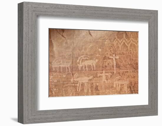 Bighorn Sheep, Human, and Geometric Petroglyphs, Gold Butte, Nevada, Usa-James Hager-Framed Photographic Print
