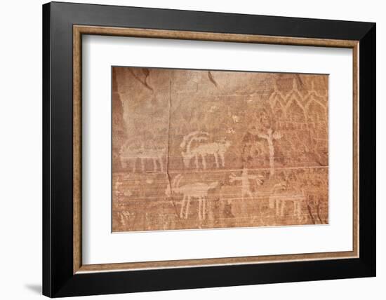 Bighorn Sheep, Human, and Geometric Petroglyphs, Gold Butte, Nevada, Usa-James Hager-Framed Photographic Print