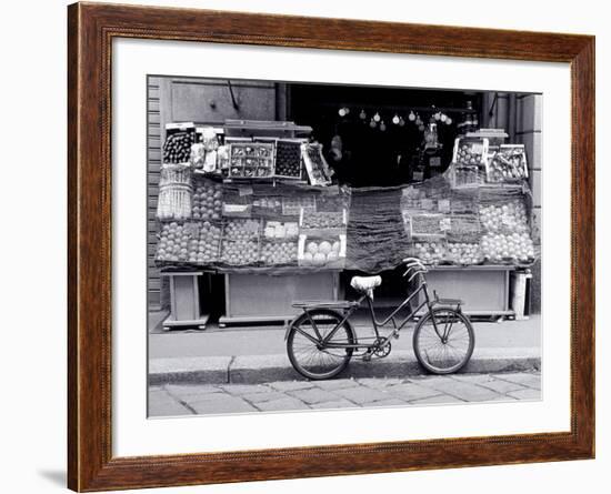 Bike Parked in Front of Fruit Stand, Lombardia, Milan, Italy-Walter Bibikow-Framed Photographic Print