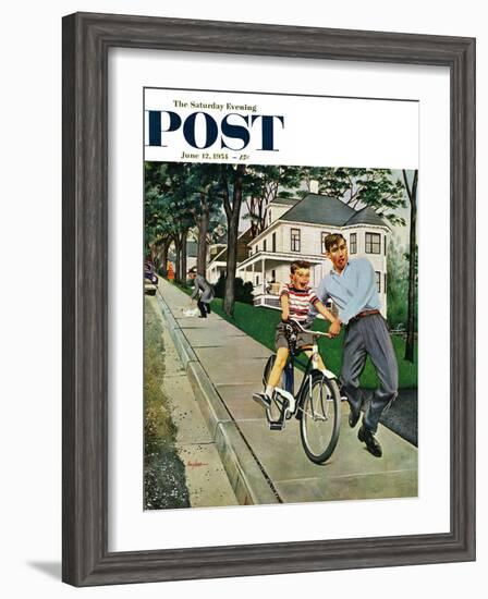 "Bike Riding Lesson" Saturday Evening Post Cover, June 12, 1954-George Hughes-Framed Giclee Print