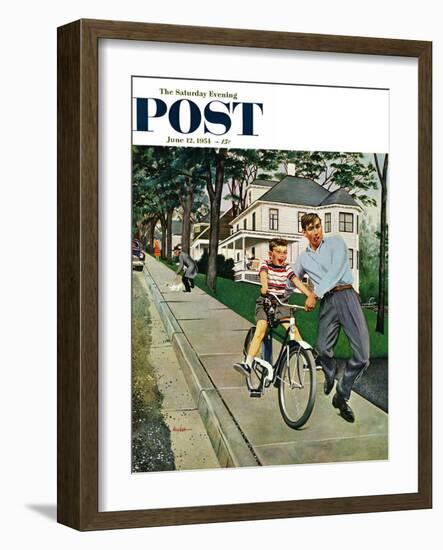 "Bike Riding Lesson" Saturday Evening Post Cover, June 12, 1954-George Hughes-Framed Giclee Print