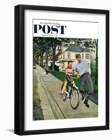 "Bike Riding Lesson" Saturday Evening Post Cover, June 12, 1954-George Hughes-Framed Giclee Print