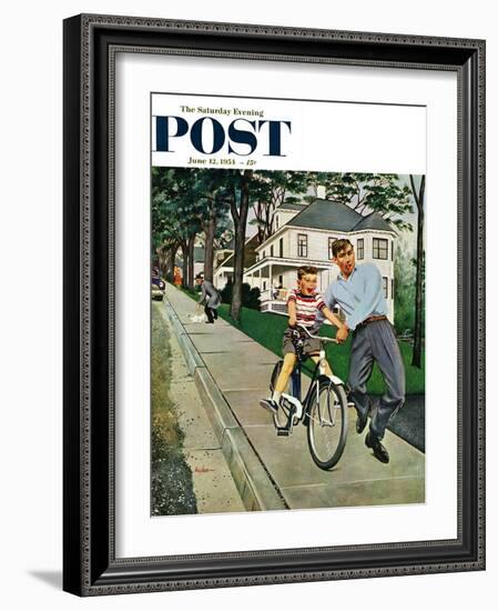 "Bike Riding Lesson" Saturday Evening Post Cover, June 12, 1954-George Hughes-Framed Giclee Print