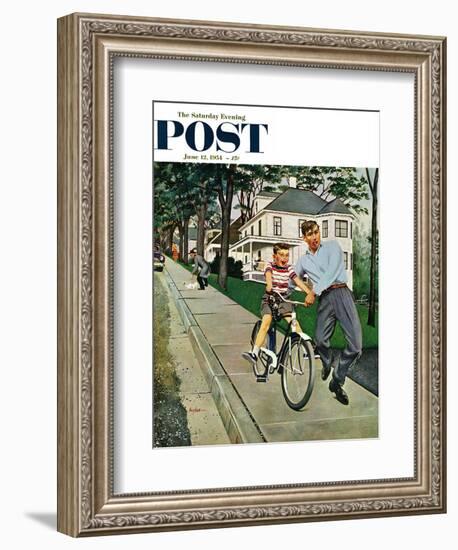 "Bike Riding Lesson" Saturday Evening Post Cover, June 12, 1954-George Hughes-Framed Giclee Print